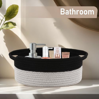 JMvicyroam Small Woven Basket, Empty Gift Basket, Black&Grey/1 Pack | Small Gift Basket, Cotton Rope, 12 x 8 x 78 in, Handles, Includes Ribbon and Bag, Birthday Gift Basket - color: Black&Grey, size: 1 Pack