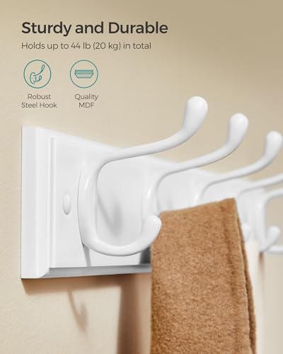 SONGMICS Wall-Mounted Coat Rack, 5 Dual Metal Hooks | For Coats, Bags, Keys, in the Entryway, Bedroom, Living Room ULHR235W01 - color: White, size: 1 Pack-5 Hooks, style: Without Shelf