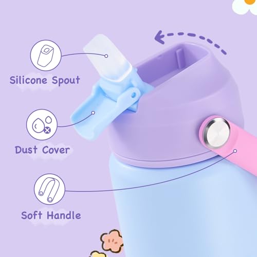 Kerilyn 12oz Kids Water Bottle, Stainless Steel Insulated Water Bottle for Kids, Toddler Cup with Straws Leak-Proof, Toddler Water Bottles for School Boys Girls, BPA Free, Cerulean - color: Cerulean