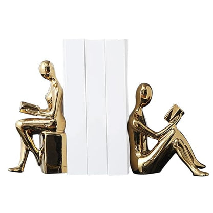 Heavy Book Ends for Shelves Non-Skid Anti-Slip | Book Ends Shelf Supports Home, Kitchen Shelves, Bathroom, Bookcase, Housewarming, Cooking Lover - color: Gold