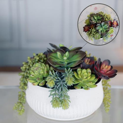 Round Faux Succulent Arrangement, 12" Premium Artificial Indoor Plant Enhances Interior Design, Display on any Surface in Your Home Adding an Inviting Touch of Nature, White Planter Pot Included - size: 12" Round White