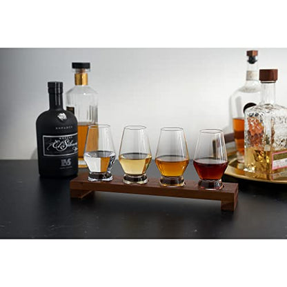 Viski Spirit Tasting Flight Set, Crystal Glass Set with Wooden Tray for Bourbon, Scotch, Gin, Brandy or Liquor, Elegant Drinkware for Home Bars, Whiskey Flights, and Barware Collections - style: Tasting Flight Set
