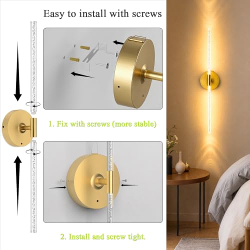 Rechargeable Wall Lights Battery Operated Sconce 2Pack(Gold Bubble Crystal) | 10000mAh Wireless Wall Lights With Touch & Remote, 4CCT, 360° Rotatable Wall Lamp for Bedroom Living Room Hallway 31.5in - color: Bubble Crystal Gold
