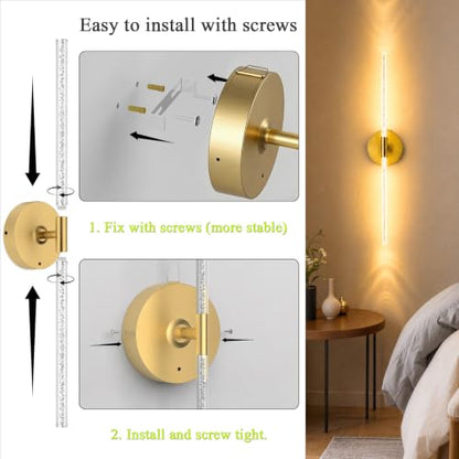 Rechargeable Wall Lights Battery Operated Sconce 2Pack(Gold Bubble Crystal) | 10000mAh Wireless Wall Lights With Touch & Remote, 4CCT, 360° Rotatable Wall Lamp for Bedroom Living Room Hallway 31.5in - color: Bubble Crystal Gold