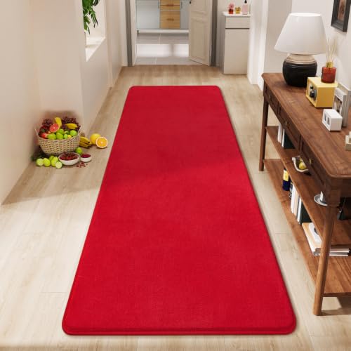 Modern Soft Hallway Runner Rug, 2x6 Feet Red Washable Runner Rugs | Fluffy Bedroom Bedside Rugs, Indoor Non Slip Memory Foam Rug Carpet for Hallway Entrance Kitchen Living Room Decor - color: Red, size: 2' x 6' (Runner)