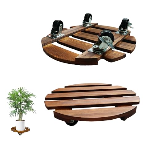 2 Pack Plant Caddy with Wheels, 12 Inch Rolling Plant Stand Heavy Duty with Metal Lockable Casters, Wooden Plant Dolly for Outdoor Indoor, Large Flower Pot, Patio (12inch-2 pack) - size: 12inch-2 pack