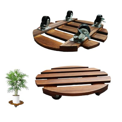 2 Pack Plant Caddy with Wheels, 12 Inch Rolling Plant Stand Heavy Duty with Metal Lockable Casters, Wooden Plant Dolly for Outdoor Indoor, Large Flower Pot, Patio (12inch-2 pack) - size: 12inch-2 pack
