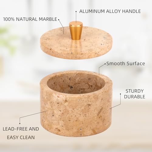 Marble Salt Cellar with Lid, Mud Yellow, 4 inch | Natural Stone, Salt Pepper Box, Gold Alloy Handle, Kitchen Countertop Storage, Multi-Use, Sugar Spice Seasoning Container - color: Mud yellow