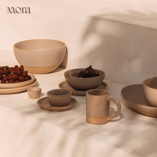 MORA Jumbo and Large Serving Dishes Set of 2, 13 inch and 12 inch Ceramic Pottery Oval Platters - Microwave, Oven and Dishwasher Safe - Thyme & Mushroom - color: Thyme & Mushroom, size: Jumbo & Large