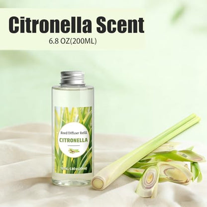 STRN Citronella Reed Diffuser Refill, Lemongrass Scented Diffuser 200ML | Summer Long-Lasting Fragrance for Living Room, Bedroom, Office - color: Green 2