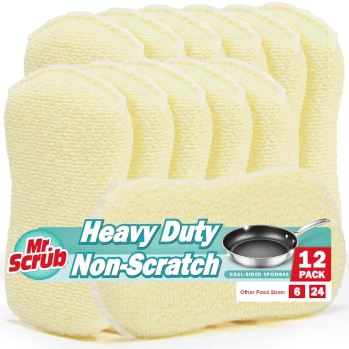 Mr. Scrub Kitchen Sponges, Dish Scrub Sponge 12 Pack Odor-Resistant, Quick-Drying, Non-Scratch for Washing Dishes, Pans, Pots & Nonstick Cookware - size: 12 Pack