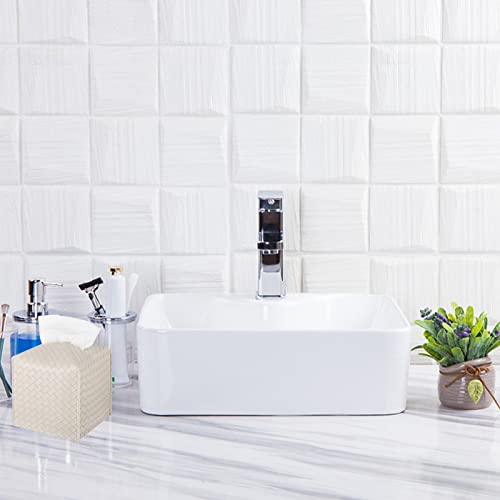 Tissue Box Cover PU Leather Tissue Holder Square Facial Tissue Case Facial Paper Organizer Dispenser for Bathroom, Vanity Countertop, Tabletop, Car, Griege | PU Leather, Easy to Fill, Easy Clean, Decorative Tissue Box Holder for Office, Bathroom, Kitchen,