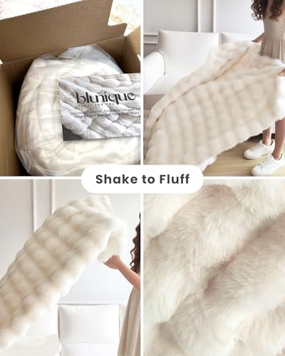 Ultra Soft Cozy Faux Fur Throw Blanket, Fuzzy Plush Thick Bubble Blanket, Oversize Luxury Fluffy Blanket for Couch, Bed, and Living Room, 60x80 Inches, Cream White - color: Cream White, size: Twin