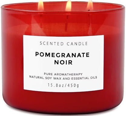 Pomegranate Noir Scented Soy Candle - Large 3-Wick Candle for Home 15.8 oz | Fruity Scented Candle, Pomegranate With Pineapple, Black Currant And Vanilla Notes, Red Scented Candle For Home, Gift Ready