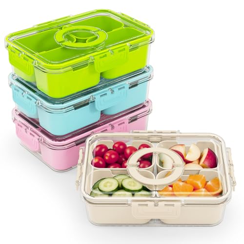 Small Snack Box Containers for Adults Men Women with 4 Compartments,Reusable Bento Box Adult Food Trays for Fruit,Charcuterie,Beige Lunch Box Divided Serving Tray with Lid and Handle for Work Travel - color: Beige 4 Compartments with Handle (1pcs)