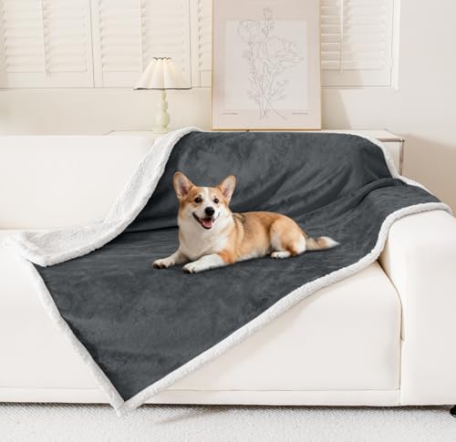 Smiry Waterproof Blanket Throw, Reversible Dog Blanket for Sofa Couch Bed | Soft Leakproof Sherpa Fleece, Washable Furniture Couch Protector for Large Dogs Cats, 40"x60", Dark Grey/White - color: Dark Grey/White, size: 40"x60"