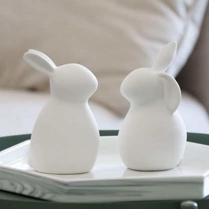 Abaodam 2Pcs Ceramic Bunny Figurines White Rabbit Home Decor Easter Decor | Ceramic White Rabbit for Christmas, Thanksgiving, Easter Couple Rabbits, Porcelain Modern Art Home Decoration, Wedding Crafts