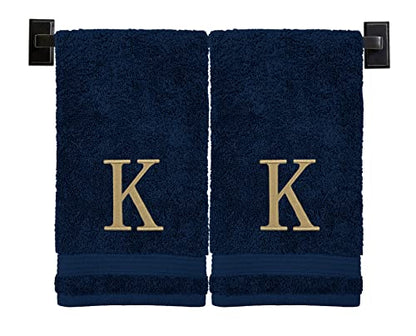 Blue Hand Towels for Bathroom with Monogram | Luxury Cotton Turkish Towels | Embroidered in USA | Set of 2 | Choose Set Color and Letter | A - Z | Modern Font - color: Blue