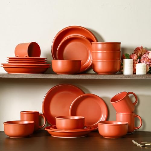 GZG 8 Inch Ceramic Dinner Salad Plates, Terracotta Blush, Set of 4 | Rustic Matte Glaze Stoneware Dinnerware, Microwave & Dishwasher Safe, For Salad, Dessert, Appetizer, Everyday Use - color: Terracotta Blush, size: 4 pcs Salad Plate Set