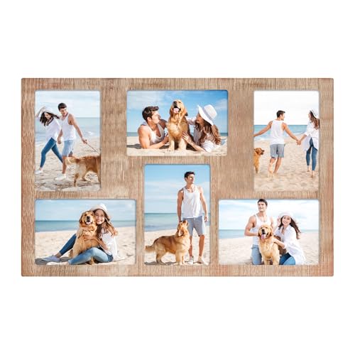 YESKAY 6 Picture Frame Collage 4x6 for Wall Decor,6 Opening 4 x 6 Collage Photo Frames Rustic Brown Multiple Picture Frames with Real Glass 1 Pack(OD:11X17in) - color: Rustic Brown, size: 4x6 - 6 Opening(OD:11X17in)