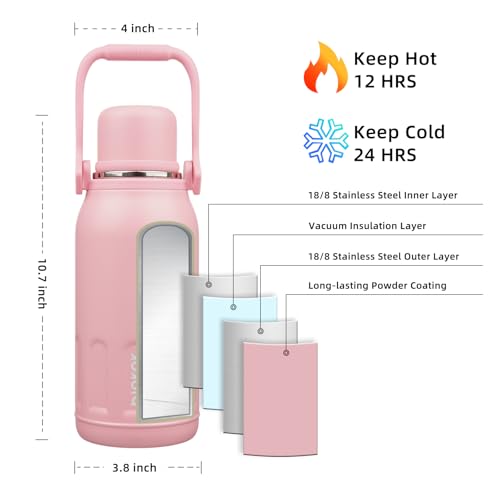 BJPKPK Stainless Steel Insulated Bottle with Handle & Strap, 40oz | Leak-proof vacuum insulation keeps drinks cold/hot for hours. BPA-free, dishwasher safe. Includes handle & strap. Light Pink. - color: Light Pink, size: 40 Ounces