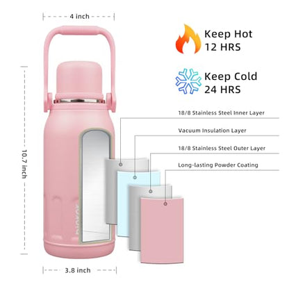 BJPKPK Stainless Steel Insulated Bottle with Handle & Strap, 40oz | Leak-proof vacuum insulation keeps drinks cold/hot for hours. BPA-free, dishwasher safe. Includes handle & strap. Light Pink. - color: Light Pink, size: 40 Ounces