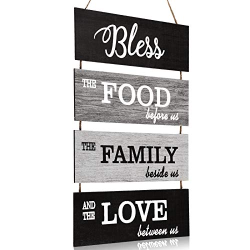 Jetec Bless Hanging Wall Sign, Large Farmhouse Kitchen Decor, Rustic Country Vintage Wooden Family Food Love Wood Art Decoration Plaque For Collage Living Room Bedroom(Vivid Style,Cool-Tone Color)