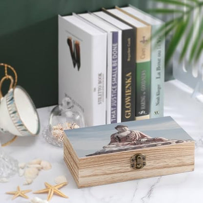 Wood Storage Box White StatueRetro Decorative Organizer with for Photos Letters Keepsakes for Home Study Desk