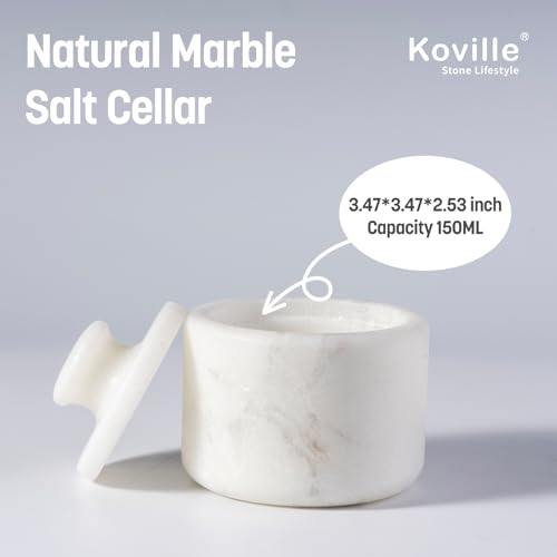 Marble Salt Cellar with Lid 3.5" White, Stone Pepper Container & Spice Jars for Kitchen, Marble Salt and Pepper Holder, Stone Storage Box for Kitchen Counter, Spice Jar(Namib Fantasy White) - color: White