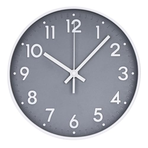 Wall Clock Silent Modern Round Decor Clock Non-Ticking Battery Operated Stereoscopic Dial Analog Wall Clocks for Living Room/Bedroom/Office/Kitchen (Grey, 8 inch) - color: Gray, size: 8 inch
