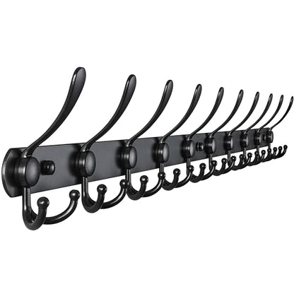 Coat Rack Wall Mount - 38” Long 10-Tri-Hooks Heavy Duty Coat Hanger Rail Wall Hooks for Hanging Coats Hats Clothing Clothes Purse Mudroom Entryway, Black - color: Black, size: L=38” (1 Pcs)