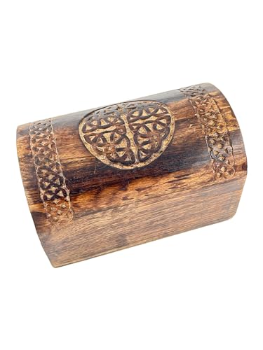 Premium Handmade Wooden Treasure Chest Decorative Trunk for Keepsakes Semicircular Curved Floral Jewellery Box Trinket Box Ladies Jewellery Storage Case Handcrafted Home Decor (Celtic Brown)