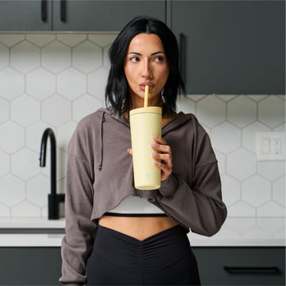 BlenderBottle Tumbler 2-in-1 Stainless Steel Shaker Bottle 24 oz, Mellow | Leak-Proof with Straw Removed | Blenderball Whisk Technology | Sip or Chug Spout | Protein | Greens | Hydration - color: Mellow, size: 24 Ounces