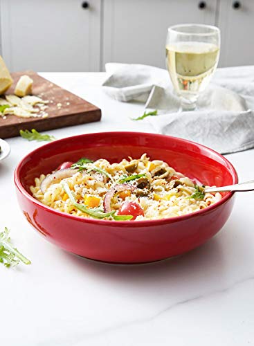 LE TAUCI Pasta Bowls 45 oz, Salad Bowls Set for Serving Soup, Pasta, Noodle, Dinner, Large Kitchen Bowl Plates, Microwave Safe - 8.5 Inch, Set of 4, Red - color: Red, size: 45 ounces