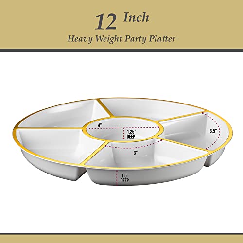 Plasticpro 6 Sectional Round Plastic Serving Tray/Platter (4, White & Gold) - color: White & Gold