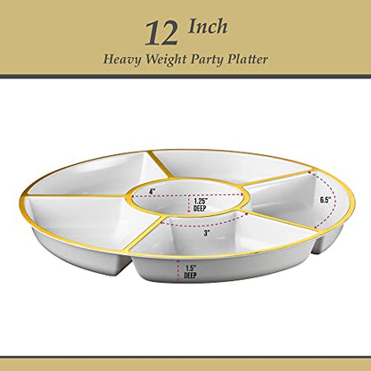 Plasticpro 6 Sectional Round Plastic Serving Tray/Platter (4, White & Gold) - color: White & Gold