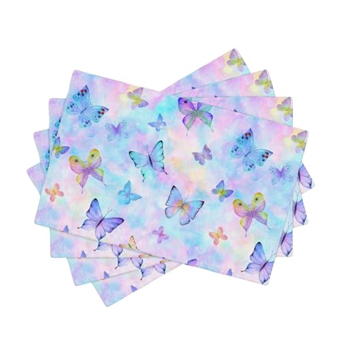 Watercolors Butterfly Placemats Set of 4,Spring Summer Flower Place Mats Washable for Kitchen Dining Table Heat Resistant Decorative Colth Table Mats 4 PCS, Style - color: Style, size: 12"X18"|4 PCS