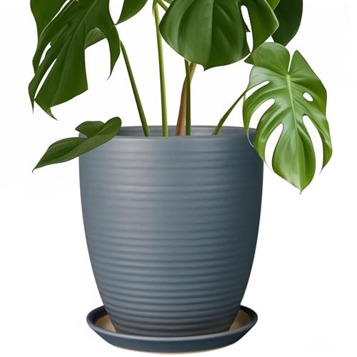 8 Inch Ceramic Plant Pot Large Planter Pot for Plants Indoor Outdoor Glaze Flower Pot with Drainage Hole and Saucer Gray - color: Matte Gray, size: 8 Inch