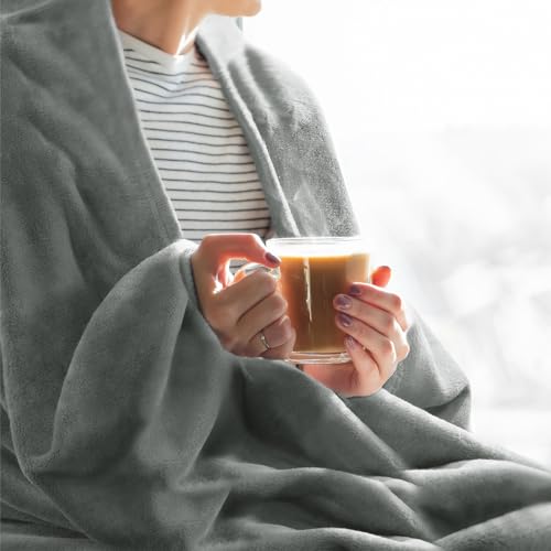 Elegant Throw Blanket for Couch & Sofa, All-Season Lightweight Fleece Blanket, Luxury Soft Cozy Fuzzy Throw for Her Him, Grey, 50 x 56 Inches