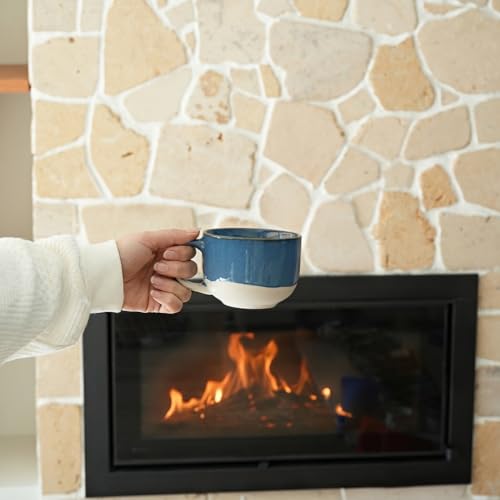 Bosmarlin Ceramic Coffee Mug Set of 4, 16 Oz, Coffee Cups with Big Handle, Microwave and Dishwasher Safe (Deep Blue) - color: Deep Blue