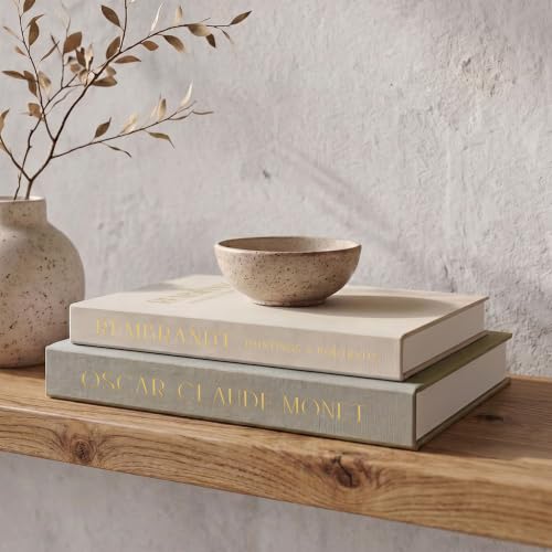 Set of 2 Beautiful Decorative Linen Books - Aesthetic Faux/Fake Books | Modern Home Decoration for Your Coffee Table, Bookshelf or Mantel - Stylish Keepsake Box and Photo Storage Solution - color: Sage-Beige
