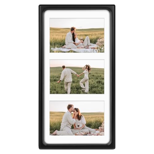 Golden State Art 4x6 Collage Picture Frame,Solid Wood & Real Glass,3 Photos | Multi Picture Frame for (3) 4x6 Photos or One 7x14 Print - Rounded Corner Design - Collage Wall Decor - Black - color: Black, size: 3 Openings 4x6