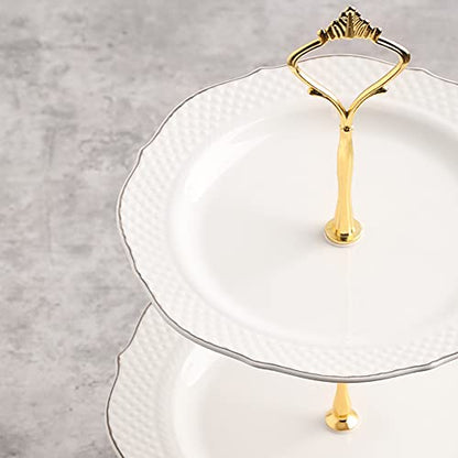 Sweejar 3 Tier Ceramic Cake Stand Wedding, Dessert Cupcake Stand for Tea Party Serving Platter (New White) - color: White1