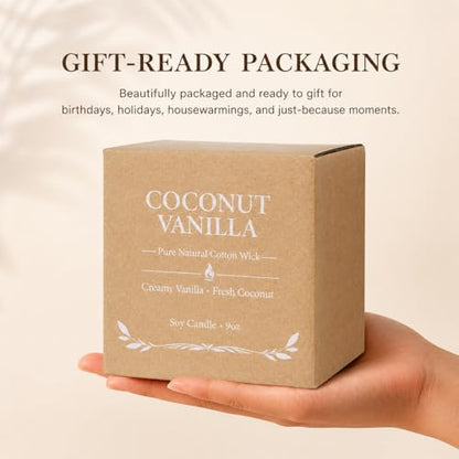 Coconut Vanilla Candle - 9oz Scented Candle, Natural Soy Candles for Home | Creamy Vanilla & Fresh Coconut Scent. 9 oz Soy-Coconut Wax Candle for Bedrooms, Baths, Reading & Spa. A Cozy Gift for Women - color: 1 Pack Coconut Vanilla Candle