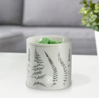 Ceramic Electric Wax Warmer with Botanical Fern Decal, White, 18-Watt, 4x4.4 Inches