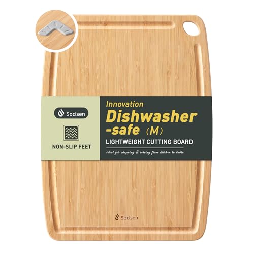 Lightweight Durable Bamboo Cutting Board with Non-Slip Feet, Reversible Wood Cutting Board with Juice Groove Easy to Store & Clean, Water-Resistant Ideal Kitchen Gift for Home Cooks - color: Natural Bamboo, size: 12"L x 9.1"W