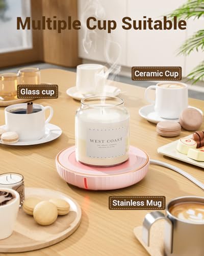 HouseGem Large Candle Warmer Plate - Coffee Cup Mug Warmer for Desk, Candle Melter, Electric Mug Heater for Beverages, Milk & Tea, Coffee Accessories Ideal Gifts Keep Cup Warm (Pink) - color: Pink