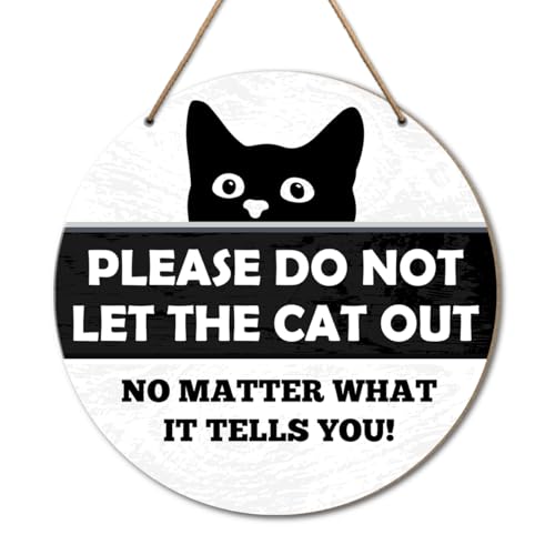 Cat Sign for Front Door, Keep Door Closed Sign for Home Front Door Wall Hanging Decor, Cat Warning Sign Decoration, Beware of Cat Sign, Do Not Let The Cats Out Sign, Cat Lover Gift for Cat Mom Dad - color: H