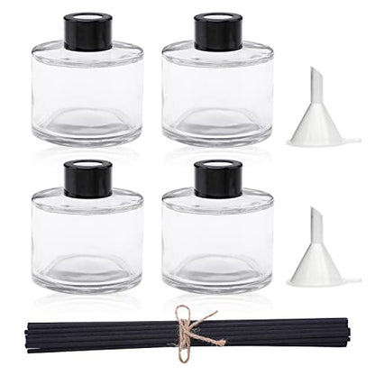 4PCS Fragrance Glass Diffuser Bottles, Refillable Diffuser Bottles with 20pcs Reeds Sticks & Black Caps & Funnel, Diffuser Jars for Home Oil Fragrance Decoration Girl Women Gift (100ML) - size: 100ML