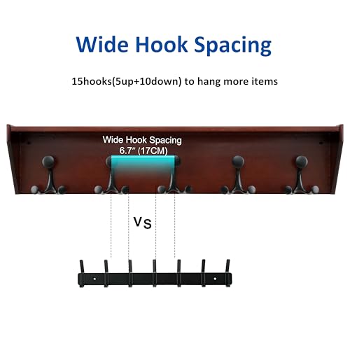 WEBI Wall Shelf with Hooks Underneath,35" Long Wall Mounted Coat Rack with Shelf,Entryway Coat Rack with 5 Triple Hooks for Hanging Coats,Jacket,Hallway,Bedroom,Mudroom,Cherry - color: Cherry, size: 35 Inch